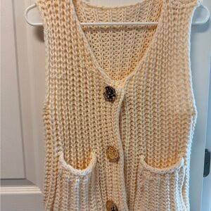 Cream Knit Button-Up Sweater Vest